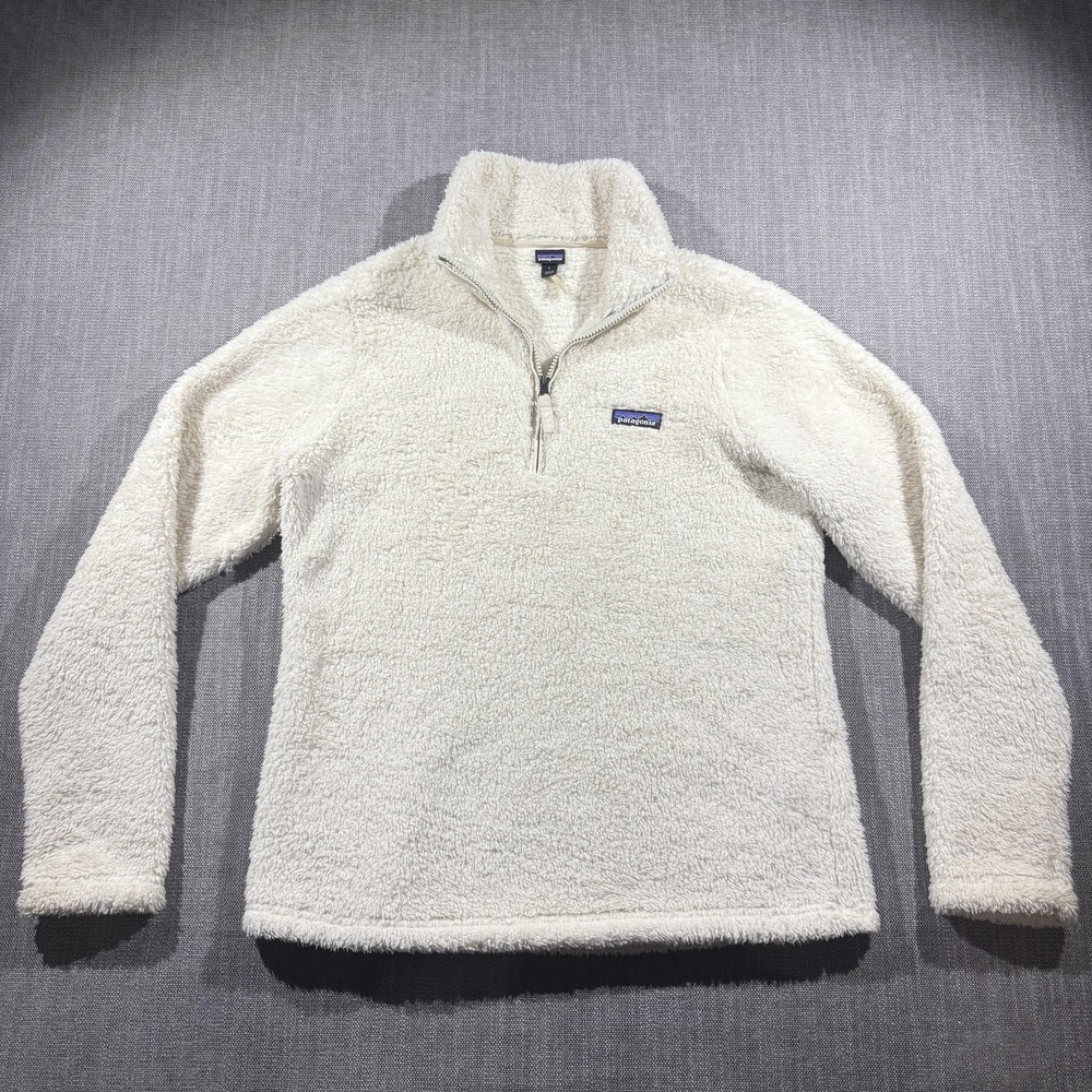 Patagonia Sweatshirt Womens‎ Large White Sherpa Fleece 1/4 Zip Pullover Outdoor
